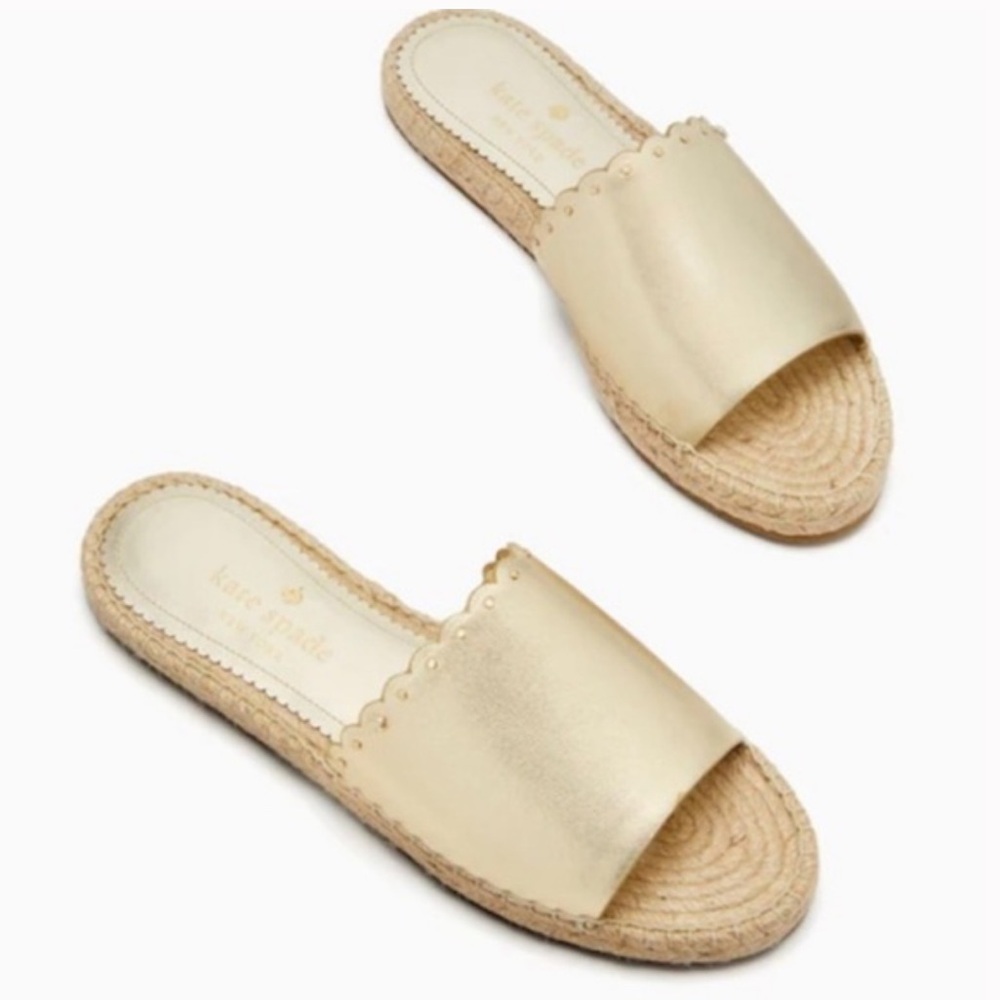 kate spade Gold Leather Espadrille Slide Sandals